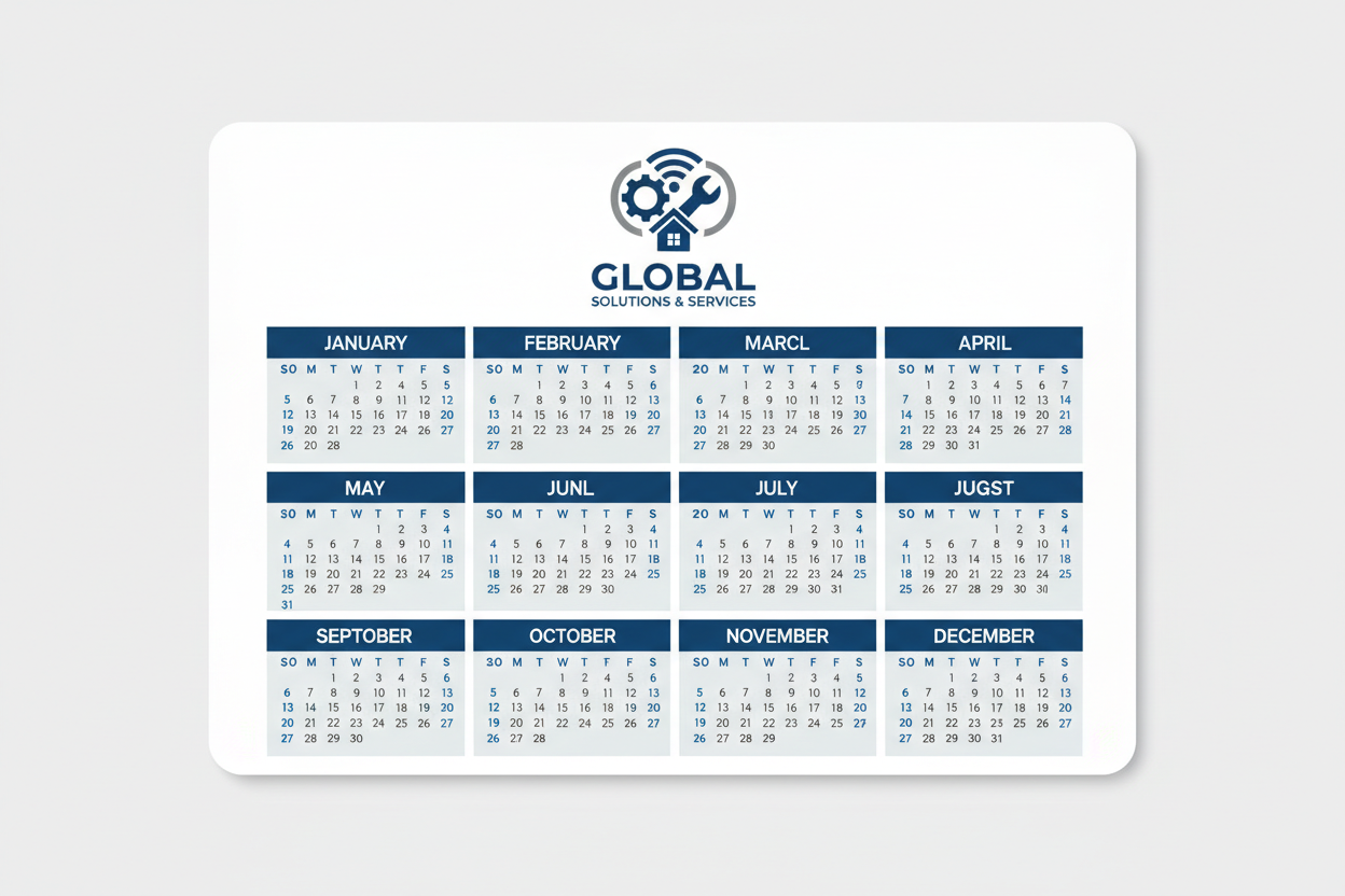 mouse pad with service company logo and the bottom being a 2026 calender